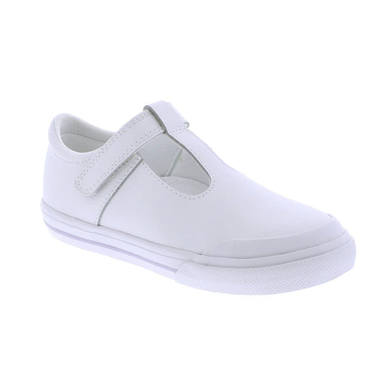 Footmates Drew White Leather T-Strap